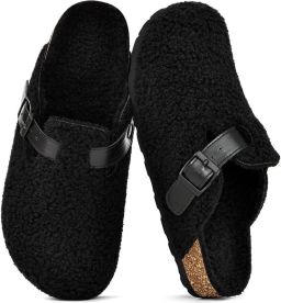 OLANLY Unisex Clogs Warme Dames Winter Pantoffels Comfort Slippers Houten Cogs Zwart 40 Geschikt voor een voetlengte van