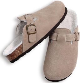 OLANLY Unisex Clogs Warme Dames Winter Pantoffels Koe suède Houten Cogs -Abrikoos 40 Geschikt voor een voetlengte van