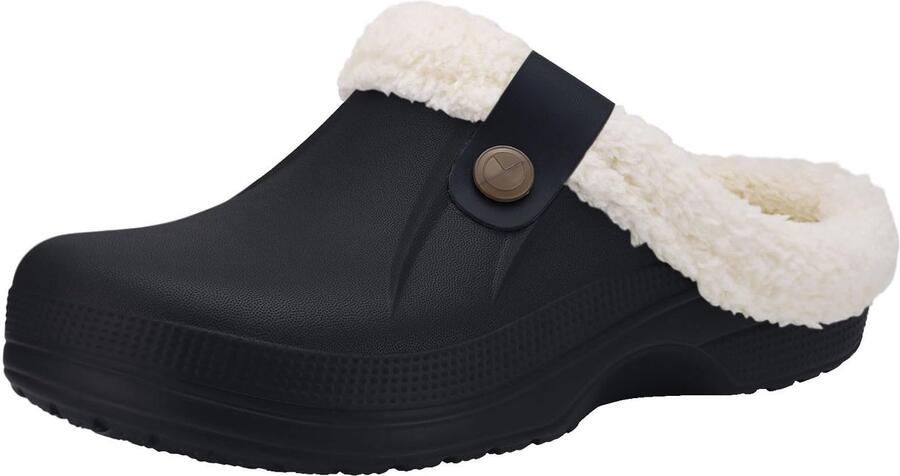 OLANLY Unisex Gevoerde Pantoffels Waterdichte Winterpantoffels Warme Gevoerde Sloffen Anti-slip Zwart met witte voering 3536 Geschikt voor een voetlengte van