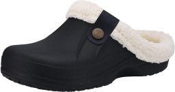 OLANLY Unisex Gevoerde Pantoffels Waterdichte Winterpantoffels Warme Gevoerde Sloffen Anti-slip Zwart met witte voering 4445 Geschikt voor een voetlengte van