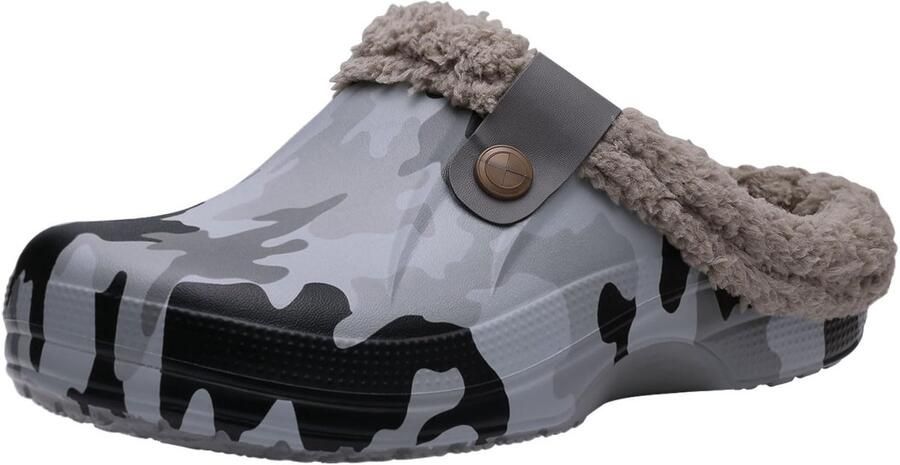 OLANLY Unisex Gevoerde Pantoffels Waterdichte Winterpantoffels Warme Gevoerde Sloffen Anti-slip Grijs camouflagepatroon 4243 Geschikt voor een voetlengte van