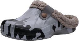OLANLY Unisex Gevoerde Pantoffels Waterdichte Winterpantoffels Warme Gevoerde Sloffen Anti-slip Grijs camouflagepatroon 4041 Geschikt voor een voetlengte van