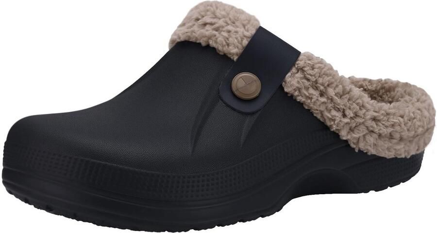 OLANLY Unisex Gevoerde Pantoffels Waterdichte Winterpantoffels Warme Gevoerde Sloffen Anti-slip Zwart met bruine voering 3536 Geschikt voor een voetlengte van