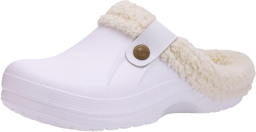 OLANLY Unisex Gevoerde Pantoffels Waterdichte Winterpantoffels Warme Gevoerde Sloffen Anti-slip Wit 3536 Geschikt voor een voetlengte van