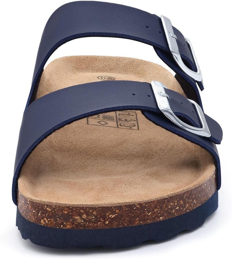 OLANLY Unisex Sandalen PU Dames Slippers-Houten Clogs Damesslippers met kurken voetbed Marineblauw 38 Geschikt voor een voetlengte van