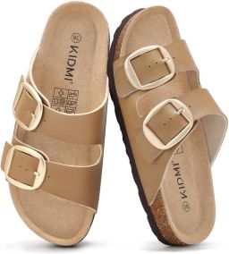 OLANLY Unisex sandalens PU bovenkant schoenen Met kurken zool slippers– Houten sandalens Mokakl Geschikt voor een voetlengte van
