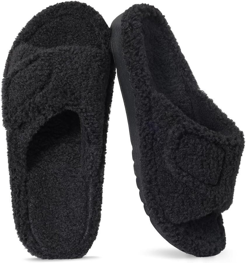 OLANLY Unisex slippers Koraalvlies slippers Warme slippers Orthopedische slippers Zwart 38 Geschikt voor voetlengte van