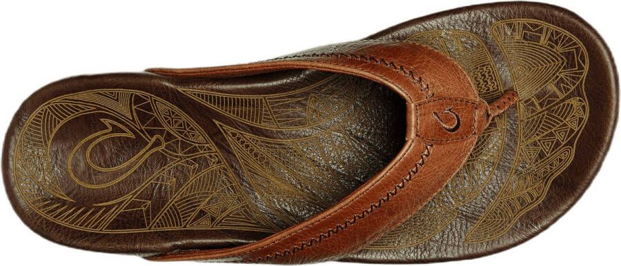 Olukai Hiapo Heren leren slippers Rum Dark Wood