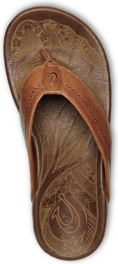 Olukai Hiapo Heren leren slippers Rum Dark Wood