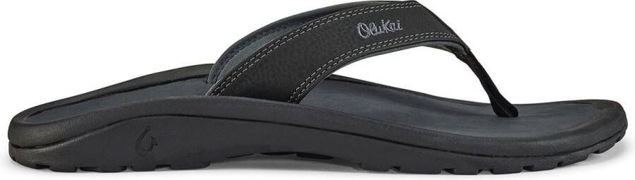 Olukai Ohana Heren leren slippers Black Dark Shadow
