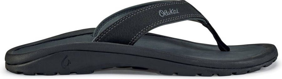 Olukai Ohana Heren leren slippers Black Dark Shadow