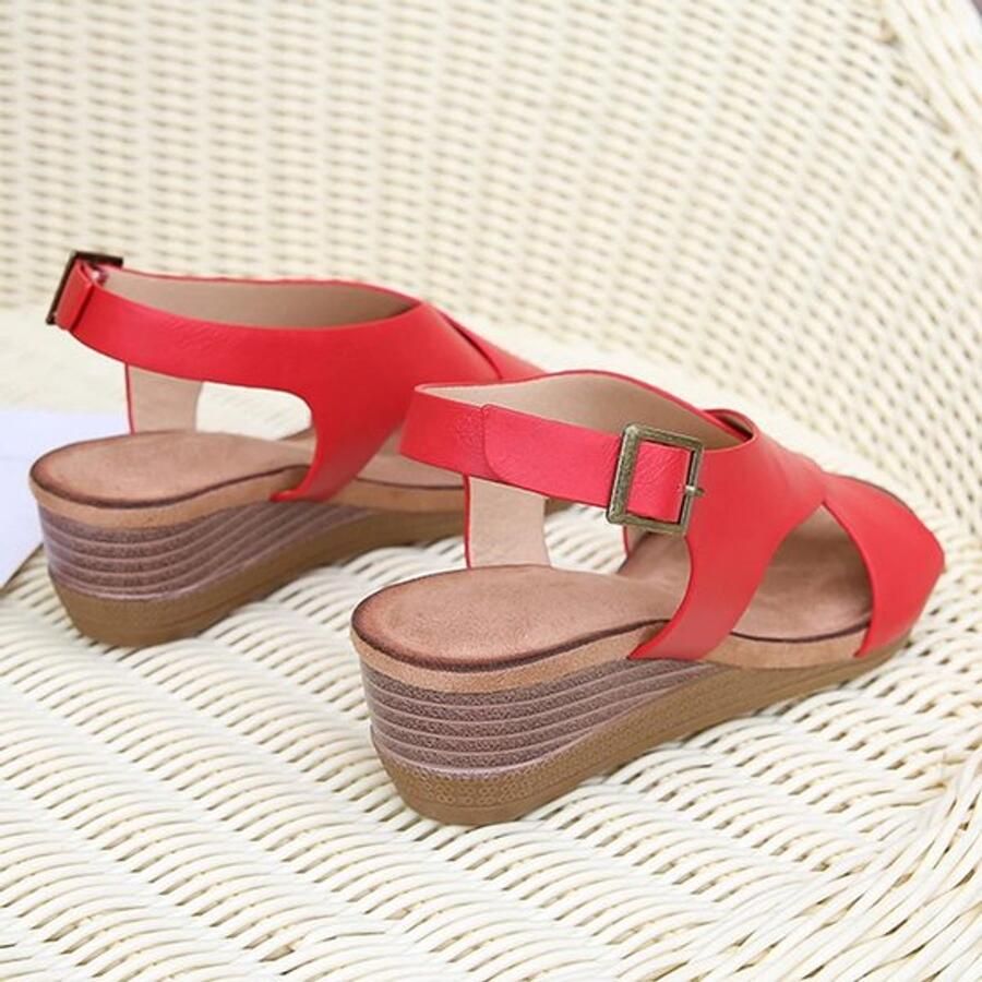 OmGoods Dailygoody Dames Sandalen Zomerse Sleehak Rood