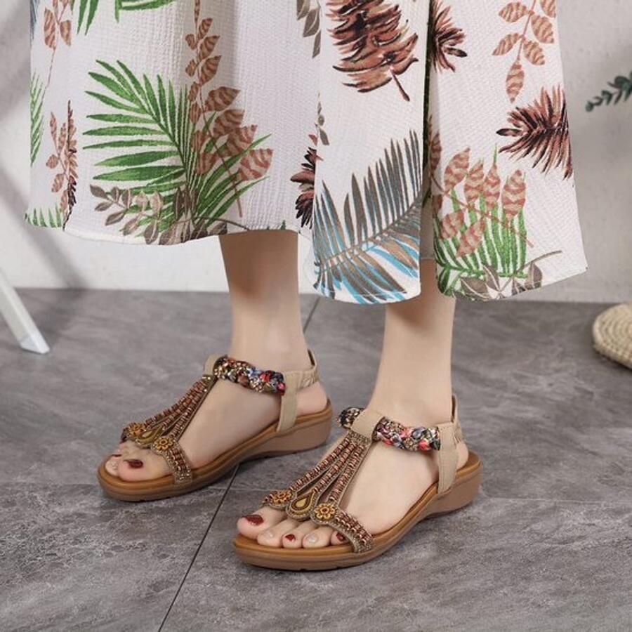 OmGoods Dames sandalen casual comfort beige flip flops