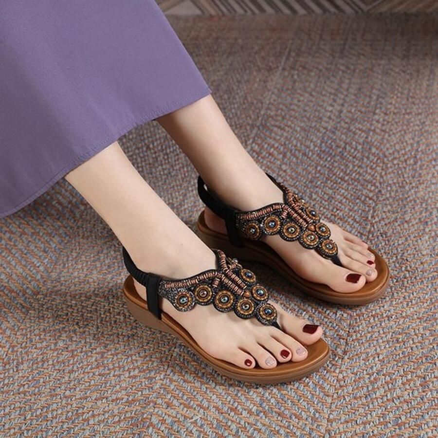 OmGoods Dailygoody Zwart Dames Sandalen Summer Flats