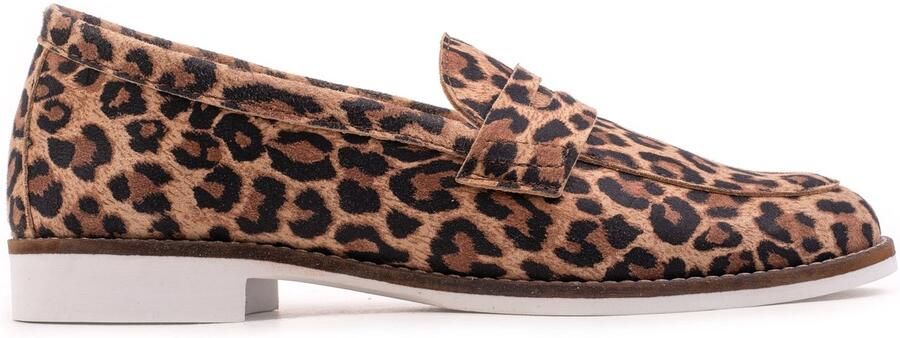 OMNIO code loafers dames tan leer met leoapard print