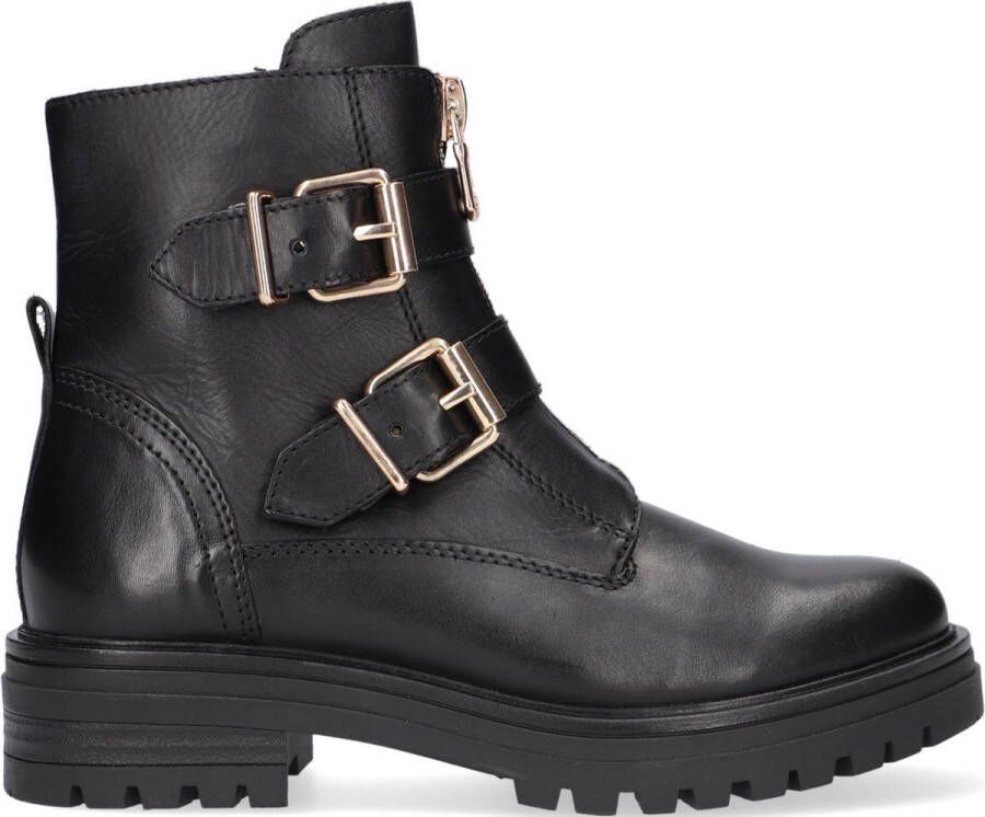 Omoda Zwarte Bikerboots met Gouden Gespen