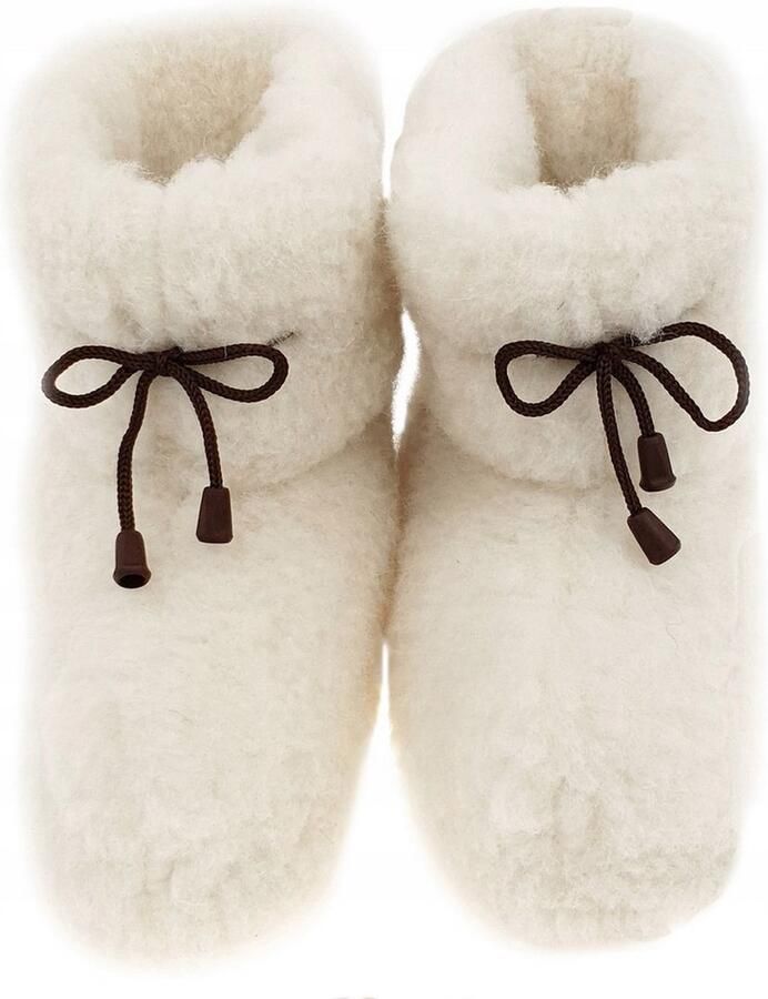 Oncedoce Wollen Sloffen Winter Pantoffels 100% ECHT Lamswol en Leer -- Leren Zooltjes Handgemaakte Slofjes Kleur Crème - Foto 5