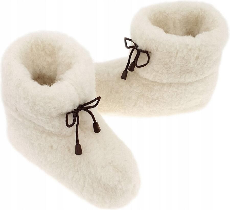 Oncedoce Wollen Sloffen Winter Pantoffels 100% ECHT Lamswol en Leer -- Leren Zooltjes Handgemaakte Slofjes Kleur Crème - Foto 2