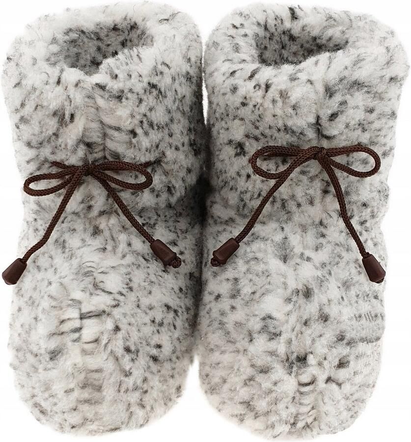 Oncedoce Wollen Sloffen Winter Pantoffels 100% ECHT Lamswol en Leer -- Leren Zooltjes – Veters Handgemaakte Slofjes Kleur Grijs Gemêleerd - Foto 3