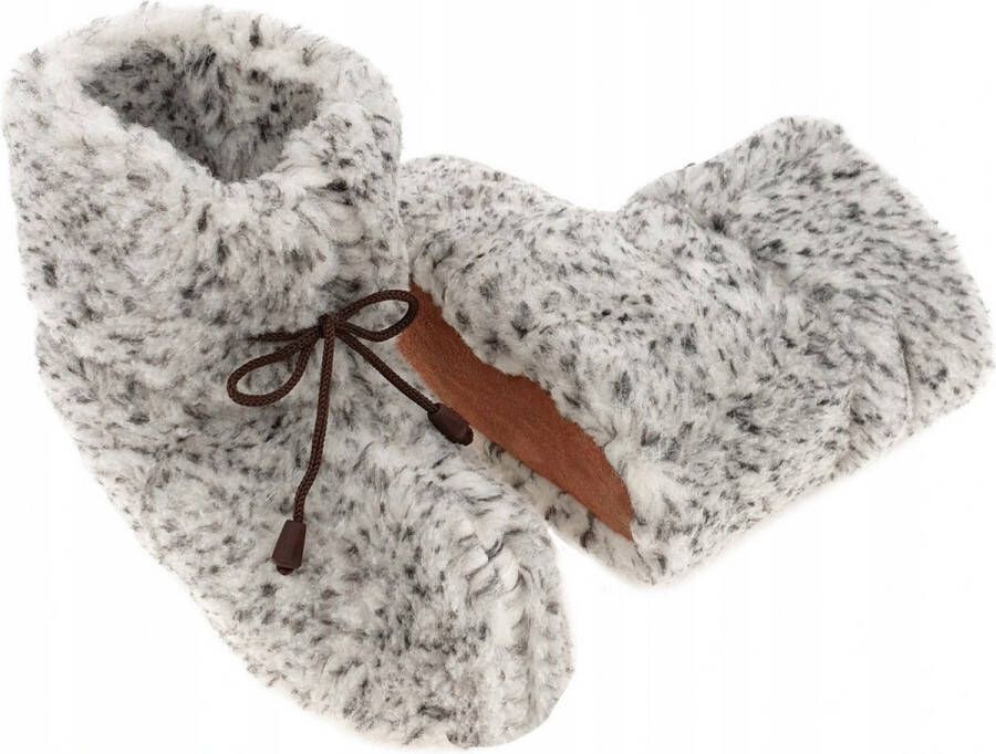 Oncedoce Wollen Sloffen Winter Pantoffels 100% ECHT Lamswol en Leer -- Leren Zooltjes – Veters Handgemaakte Slofjes Kleur Grijs Gemêleerd - Foto 2