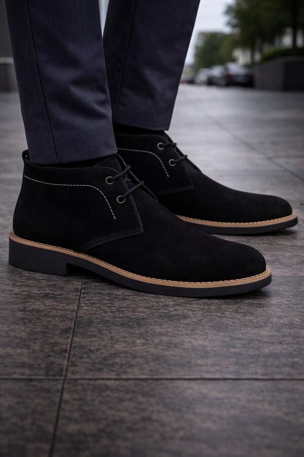 Online Express Schoenen Veterschoenen Herenschoenen Desert boot Stijlvolle Licht gevoerde mannen laarzen 1025 Suède leer Zwart - Foto 2