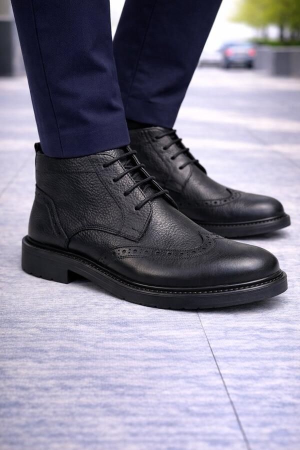 Online Express Heren Boots Echt Leer Stoere Leren Herenboots Veterschoenen Heren Comfort Schoenen 1040 Zwart - Foto 2