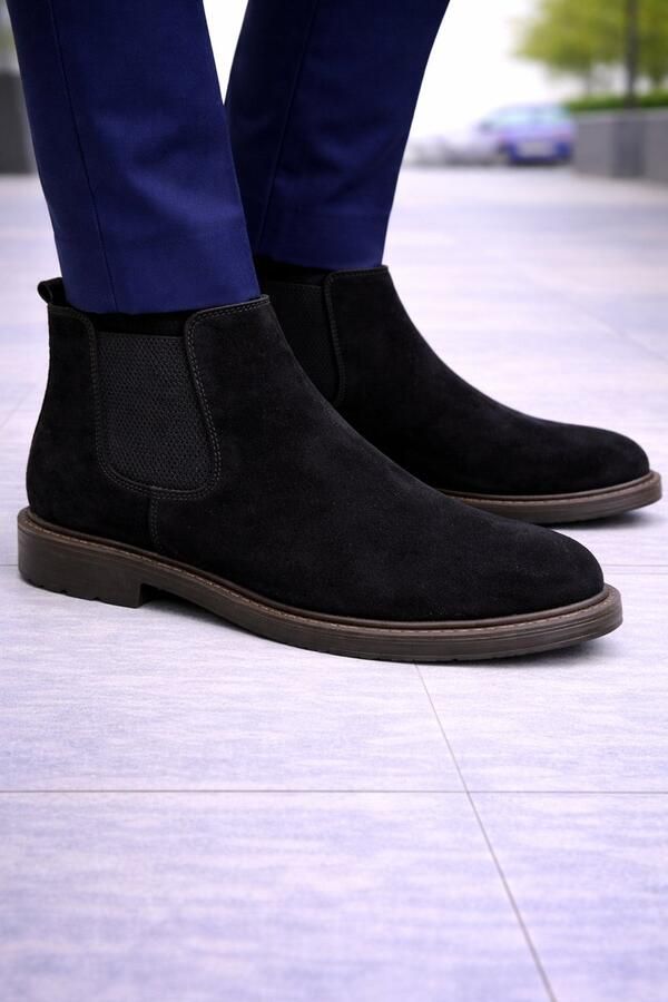 Online Express Heren Chelsea Boots Suède Leer Comfort Enkellaars Elastische Instap Casual & Nette Herenschoenen Heren schoenen Mannen laarzen 542 Zwart - Foto 2