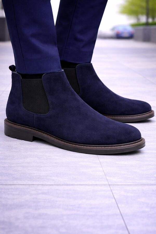 Online Express Heren Chelsea Boots Suède Leer Comfort Enkellaars Elastische Instap Casual & Nette Herenschoenen Heren schoenen Mannen laarzen 542 Navy - Foto 2