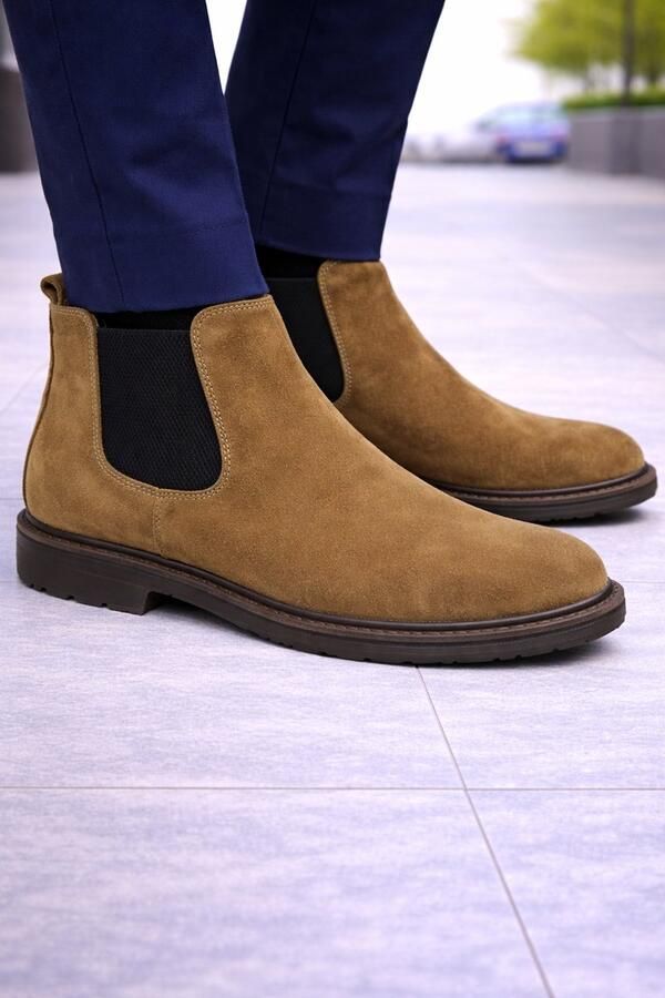 Online Express Heren Chelsea Boots Suède Leer Comfort Enkellaars Elastische Instap Casual & Nette Herenschoenen Heren schoenen Mannen laarzen 541 Camel - Foto 2