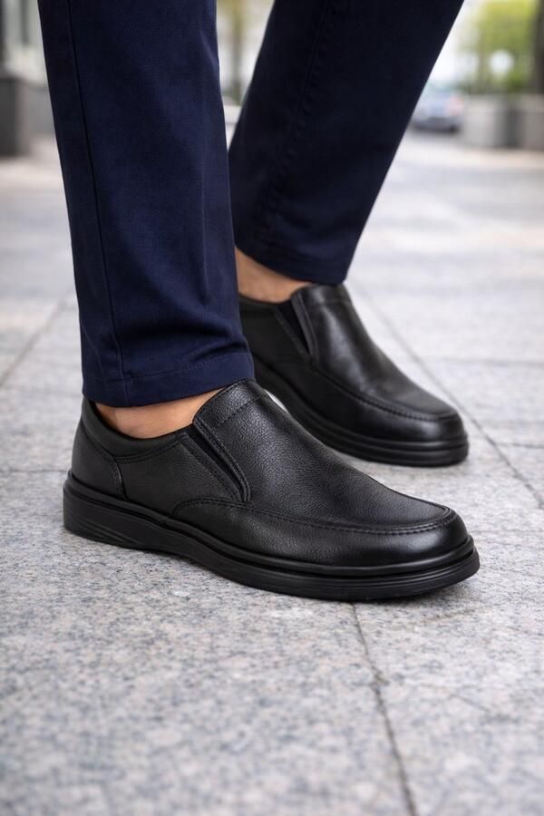 Online Express Heren Instapper Echt Leer Comfort Schoenen Nette Heren Schoenen Klassieke Business Schoen- Heren Comfort schoenen 216- Zwart - Foto 2