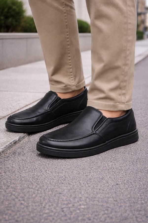 Online Express Heren Instappers Comfortabele Leren Instapschoenen Casual & Nette Herenschoenen- Mannen schoenen 601- Zwart- Zwart - Foto 2