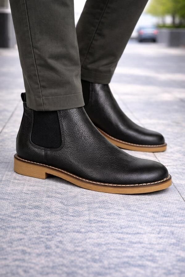 Online Express Leren schoenen- Heren Laarzen- Chelsea boots- Heren schoenen- Exclusief Stoere Mannen laarzen- Enkellaarsje 509- Leather- Zwart - Foto 2