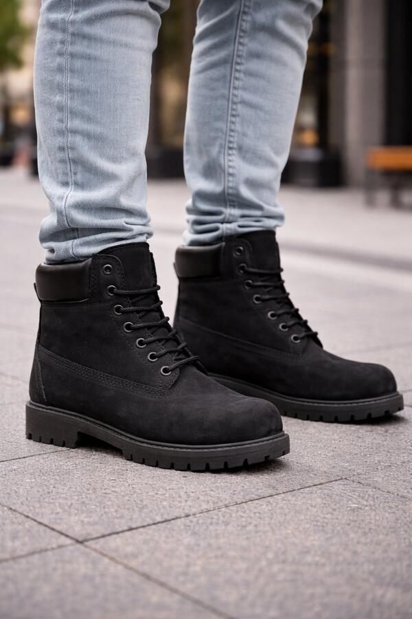 Online Express Heren Laarzen- Mannen Boots- Heren 6 Inch Boots- Stoere Nubuck Werkboots met Antislip Zool- Winterboots- Mannen Schoenen- Winterlaarzen heren- Stevige Winterschoenen- Nubuck Leer- Zwart