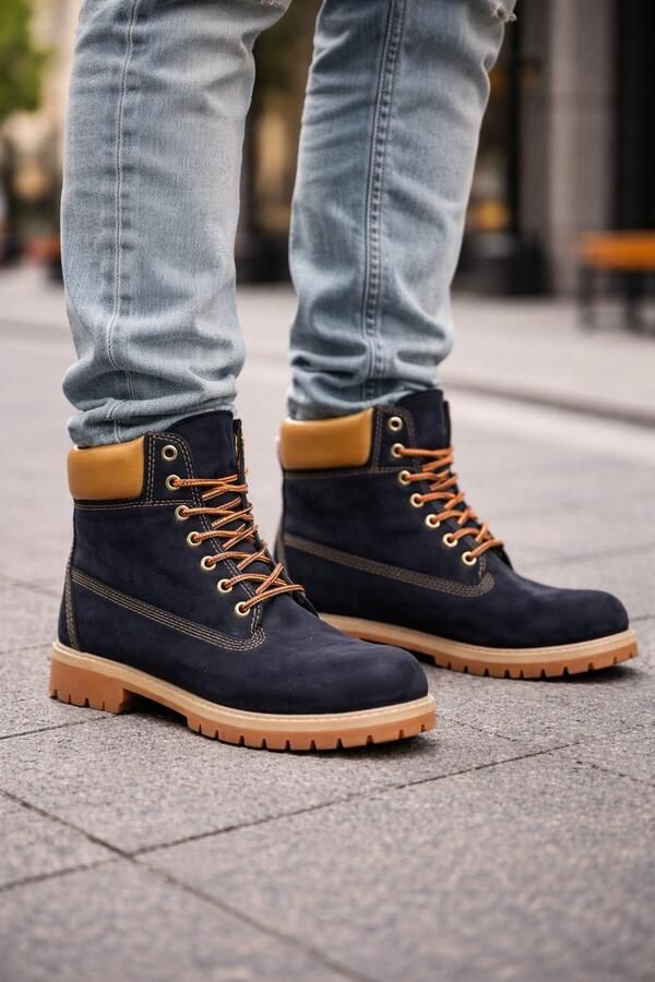 Online Express Heren Laarzen- Mannen Boots- Heren 6 Inch Boots- Stoere Nubuck Werkboots met Antislip Zool- Winterboots- Mannen Schoenen- Winterlaarzen heren- Stevige Winterschoenen- Nubuck Leer- Blauw - Foto 2