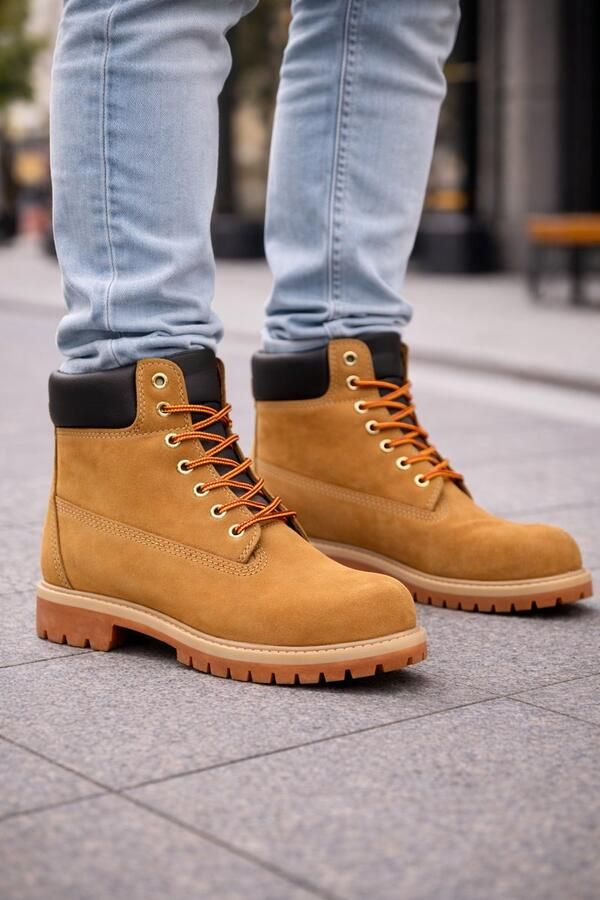 Online Express Heren Laarzen- Mannen Boots- Heren 6 Inch Boots- Stoere Nubuck Werkboots met Antislip Zool- Winterboots- Mannen Schoenen- Winterlaarzen heren- Stevige Winterschoenen- Nubuck Leer- Honinggeel - Foto 3