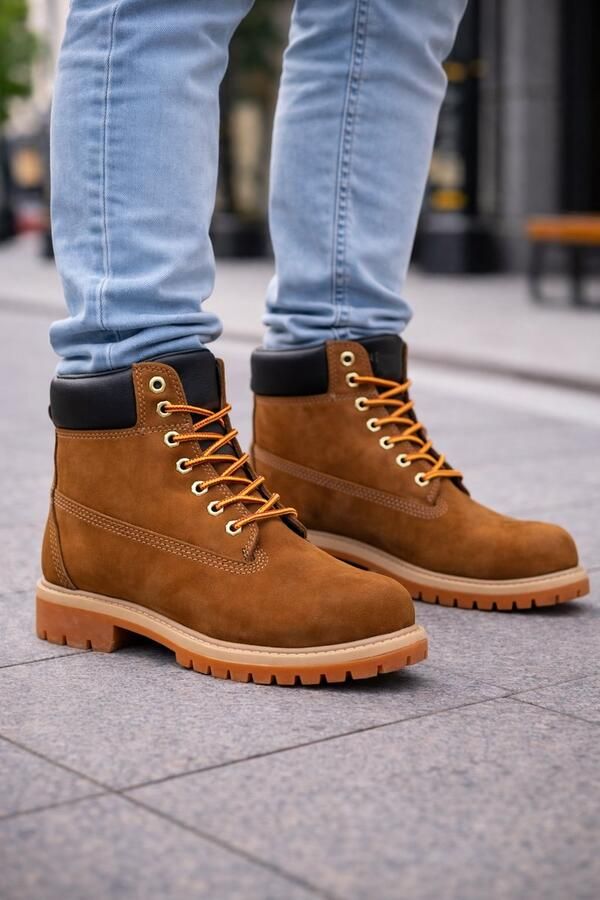Online Express Heren Laarzen- Mannen Boots- Heren 6 Inch Boots- Stoere Nubuck Werkboots met Antislip Zool- Winterboots- Mannen Schoenen- Winterlaarzen heren- Stevige Winterschoenen- Nubuck Leer- Cogna - Foto 2