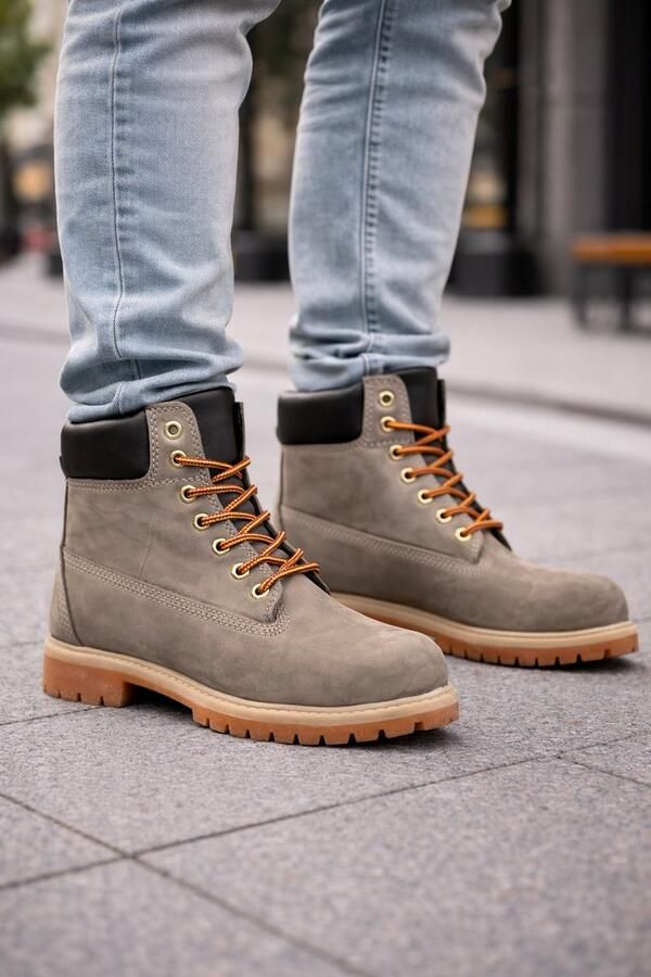 Online Express Heren Laarzen- Mannen Boots- Heren 6 Inch Boots- Stoere Nubuck Werkboots met Antislip Zool- Winterboots- Mannen Schoenen- Winterlaarzen heren- Stevige Winterschoenen- Nubuck Leer- Beige - Foto 2