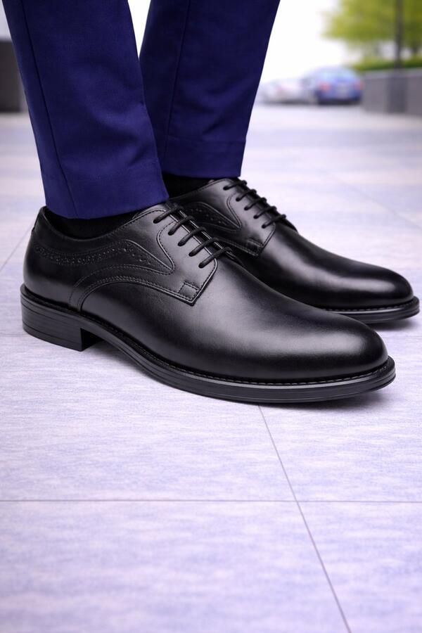 Online Express Heren Leren Veterschoenen Klassieke Nette Herenschoen Comfort Schoenen van Echt Leer Business schoenen heren 010 Zwart - Foto 2