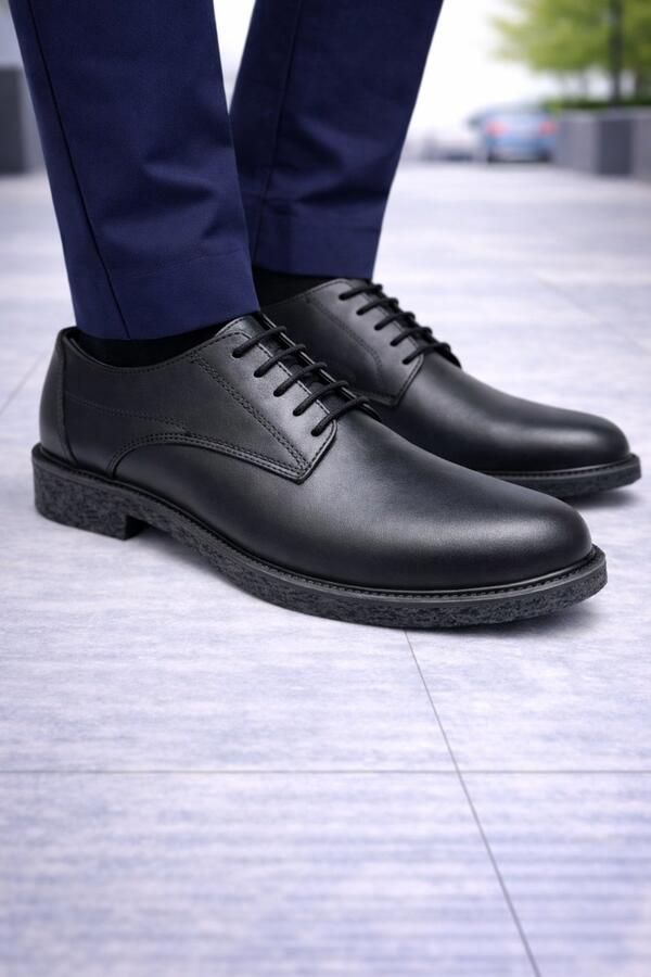 Online Express Heren Leren Veterschoenen Klassieke Nette Herenschoen Comfort Schoenen van Echt Leer 011- Zwart - Foto 2