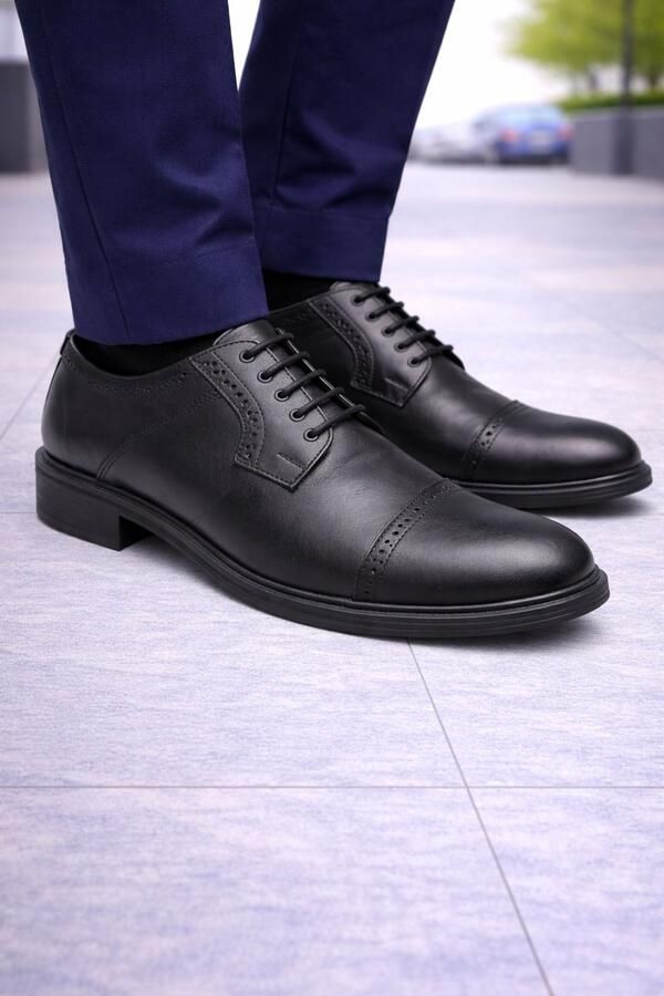 Online Express Heren Nette Leren Schoenen Klassieke Veterschoenen Comfortabele Herenschoen van Echt Leer Zwarte Business Schoen 126 Zwart - Foto 2