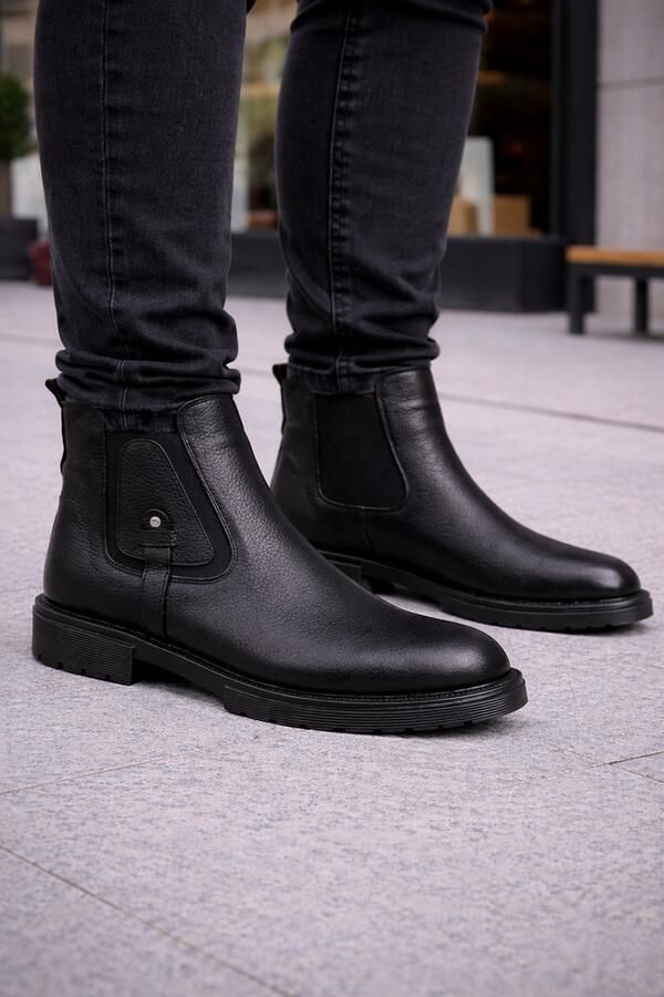 Online Express Heren schoenen- Leren Chelsea Boots- Comfortabele Leren Enkelboots met Elastiek- Stijlvolle Herenschoenen- Mannen laarzen 1006- Zwart - Foto 3