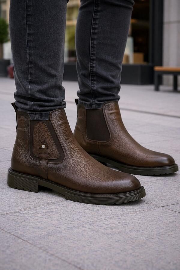 Online Express Heren schoenen- Leren Chelsea Boots- Comfortabele Leren Enkelboots met Elastiek- Stijlvolle Herenschoenen- Mannen laarzen 1006- Bruin - Foto 5