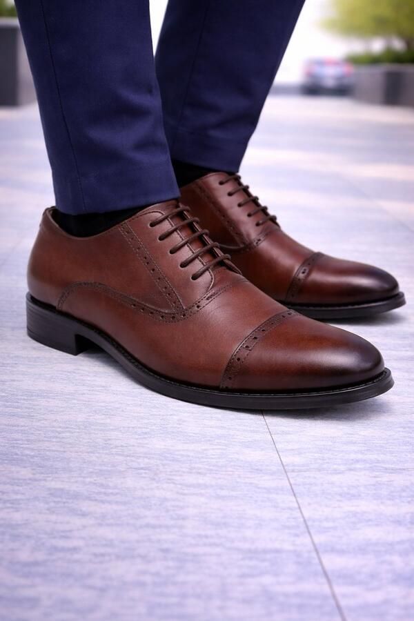 Online Express Heren schoenen- Nette schoenen- Heren Veterschoenen Echt Leer Nette Leren Herenschoenen met Rubberzool Comfort Schoenenn 5100- Lichtbruin - Foto 2