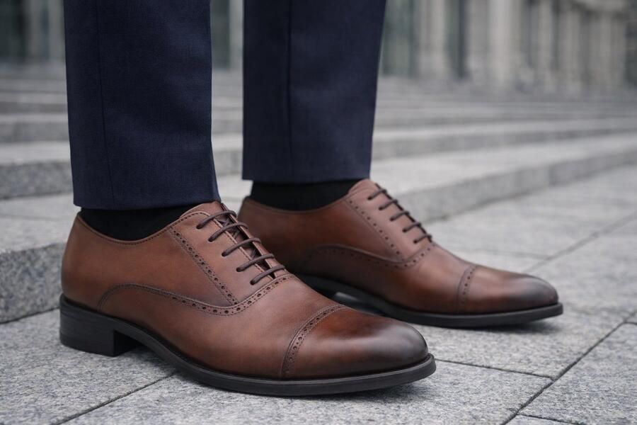 Online Express Heren schoenen- Nette schoenen- Heren Veterschoenen Echt Leer Nette Leren Herenschoenen met Rubberzool Comfort Schoenenn 5100 Cogna - Foto 2