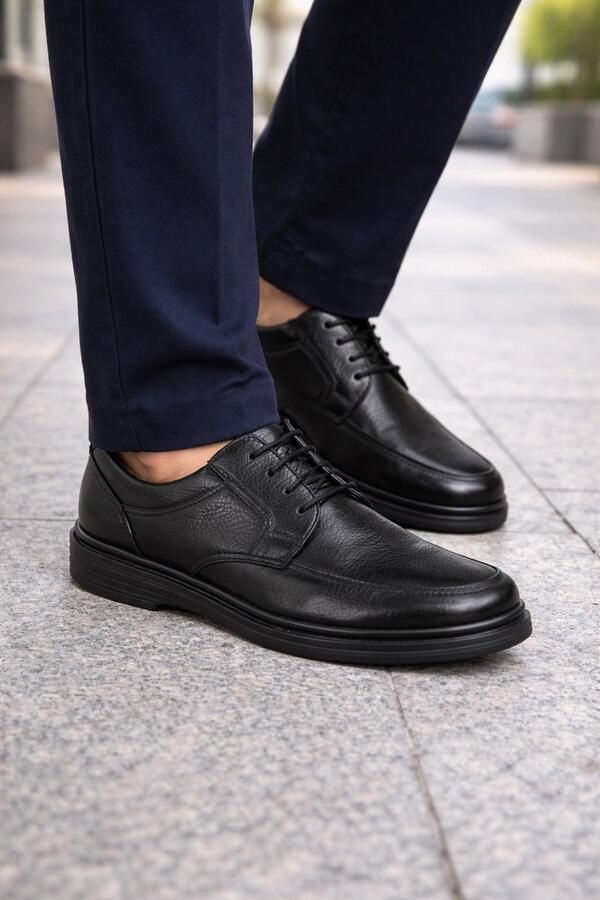 Online Express Heren Veterschoenen Echt Leer Comfort Schoenen Nette Heren Schoenen Klassieke Business Schoen 215- Zwart - Foto 2