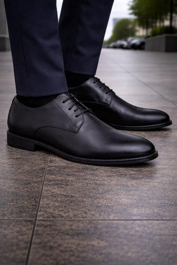 Online Express Heren Veterschoenen van Echt Leer Klassieke Nette Schoen Leren Herenschoen 455 Zwart - Foto 2
