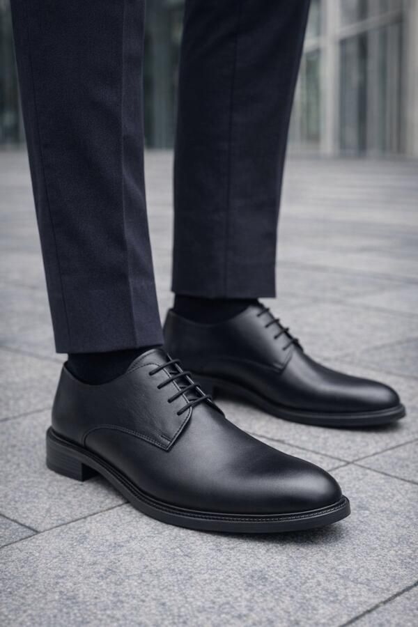 Online Express Herenchoenen leer nette herenschoenen leren veterschoenen comfort schoenen 017 Zwart - Foto 2