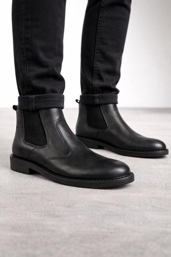 Online Express Herenschoenen- Chelsea Boots- Halfhoge leren Schoenen- Enkellaarzen 1003- Leather- Zwart - Foto 2