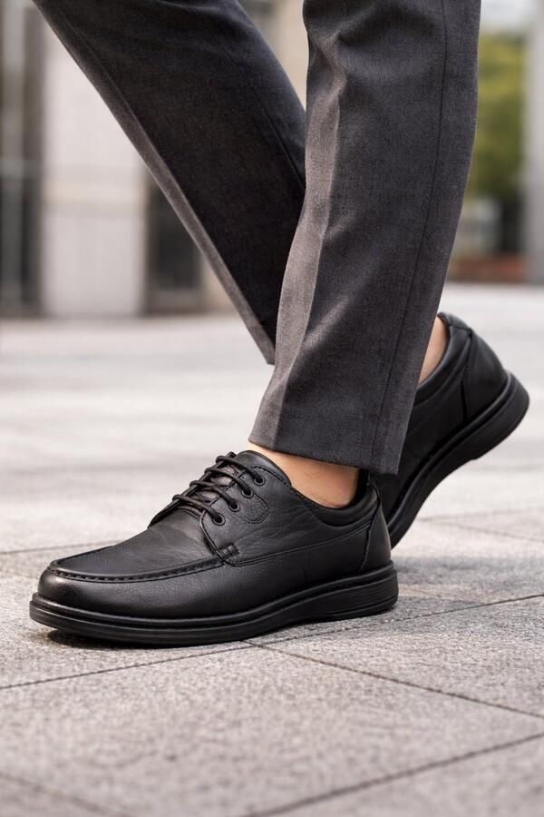 Online Express Herenschoenen- Nette leren Schoenen- Veterschoenen- Comfort schoenen Comfortabele Heren Veterschoenen- Klassieke Nette Herenschoen 602- Zwart - Foto 2