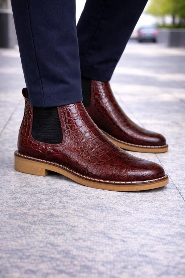 Online Express Leren schoenen- Heren Laarzen- Chelsea boots- Heren schoenen- Exclusief Stoere Mannen laarzen- Enkellaarsje 508- Leather- Bordeaux - Foto 2
